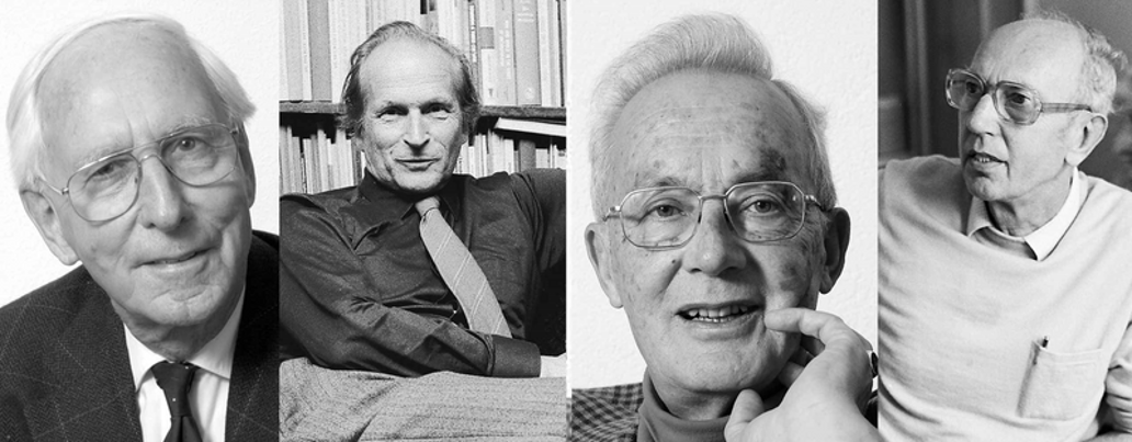 De werkgroep die in 1971 Stichting Triodos oprichtte: Adriaan Deking Dura, Dieter Brüll, Lex Bos en Rudolf Mees